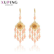 29003 Xuping indian gold jewelry tassels design pearl rose flower design gold drop earrings